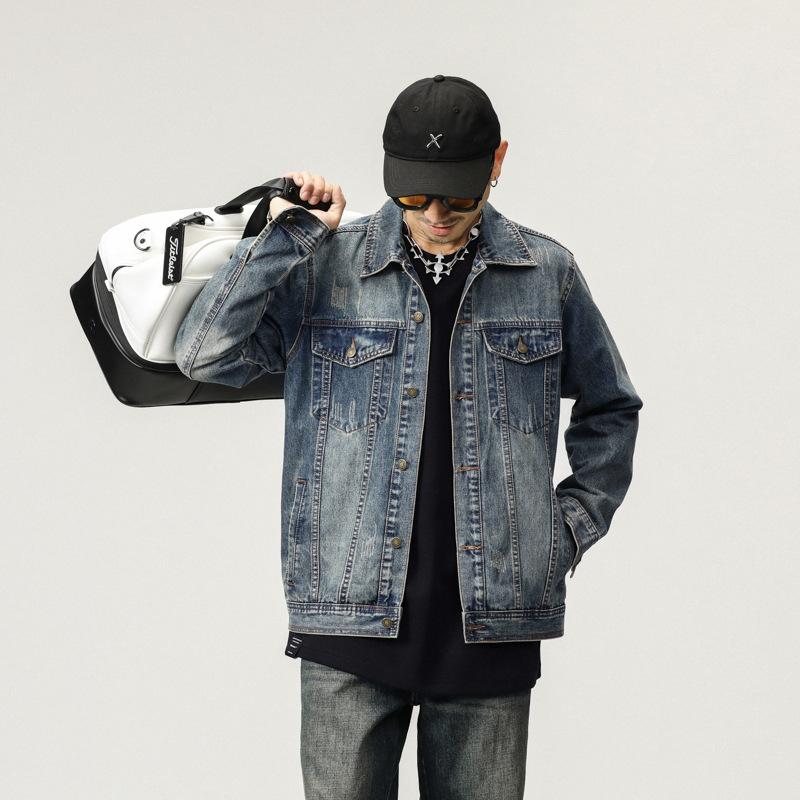 Весенне-осенняя красивая джинсовая куртка Американский хай-стрит Красивая мужская джинсовая куртка 5XL